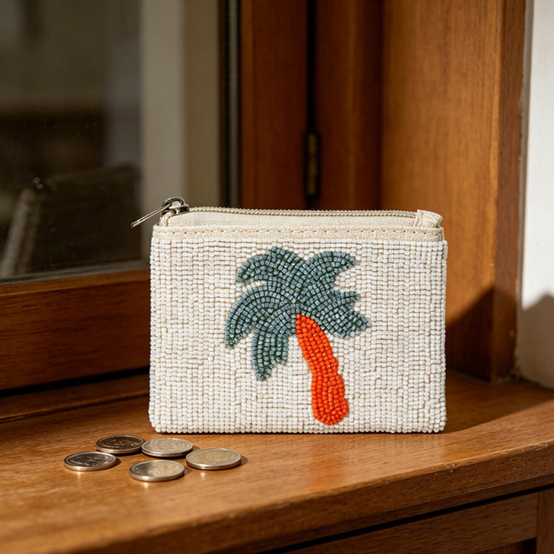 Embroidery Wallet - 보헤미안 바나나 야자수 동전 지갑 미니