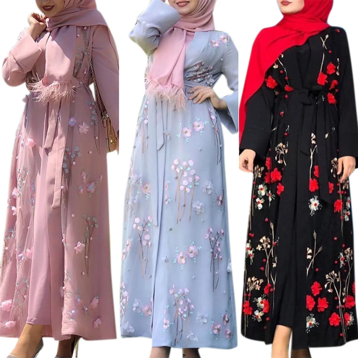 Embroidery Kaftan - Eid 무슬림 오픈 아바야 여성용 파티