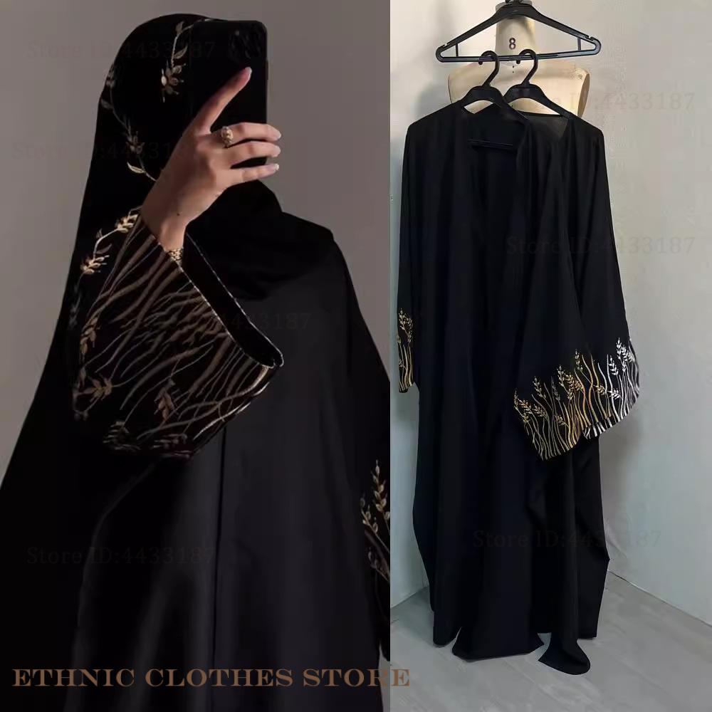 Embroidery Kaftan - 무슬림 여성 의류 우아한 검정 자수