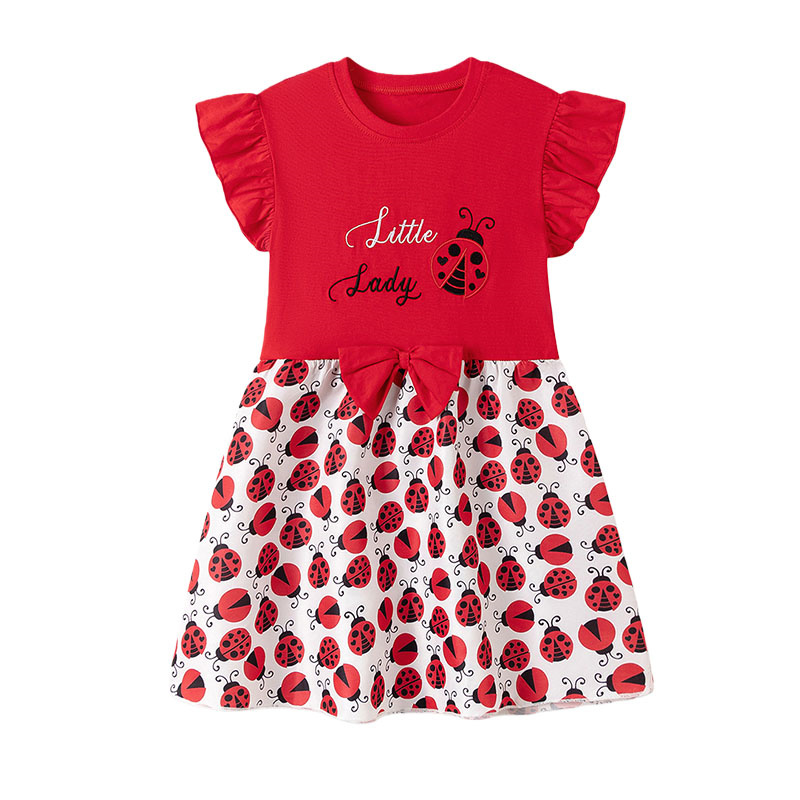 Embroidery Lady Bug - 반팔 여아 드레스 2-7세 무당벌레 자수