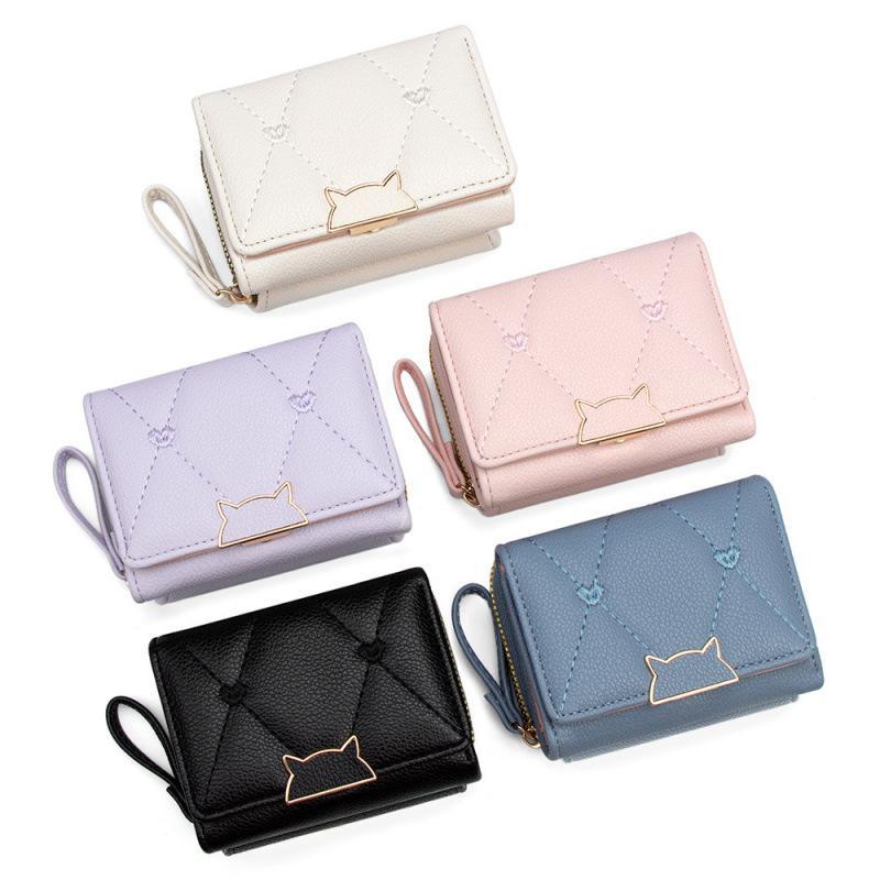 Embroidery Wallet - 십대 소녀들을 위한 고양이 버클 하트