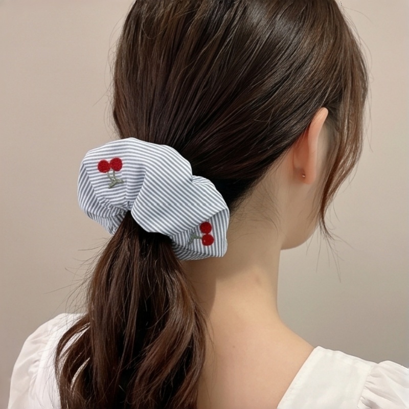 우아한 줄무늬 체리 자수 헤어 스크런치 부드러운 원단  - Embroidery Ring 리뷰 및 가격