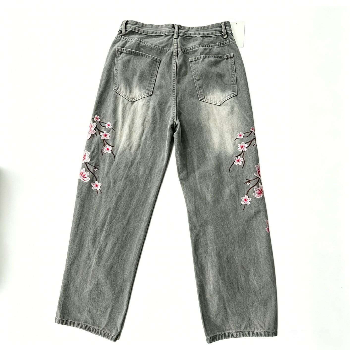 하이웨이스트 루즈핏 스트레이트 청바지 (십대용) 캐주얼 - Embroidery Jeans Sakura 리뷰 및 가격