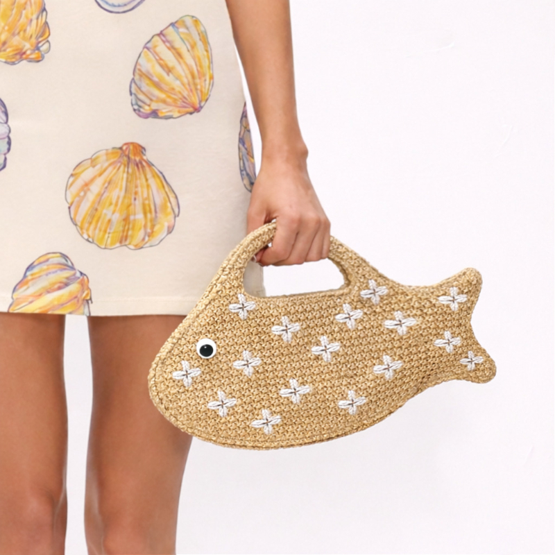 라피아 짚으로 짠 가방, 물고기 모양의 재미있고 귀여운 - Embroidery Fish 리뷰 및 가격