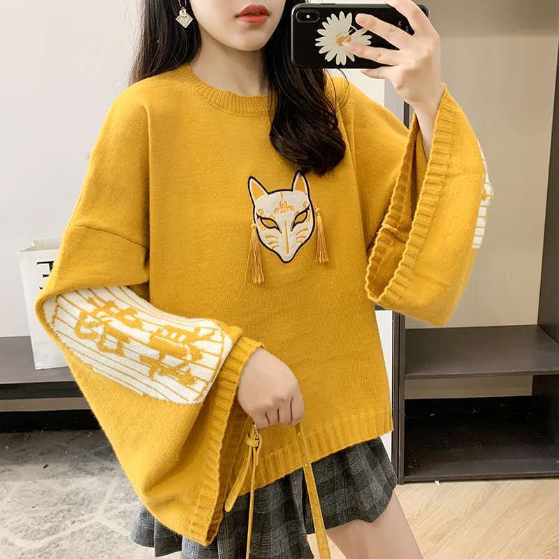 패션 고양이 쌀 패턴 자수 니트 스웨터 여성 O넥 긴팔 - Embroidery Thread Yarn 리뷰 및 가격