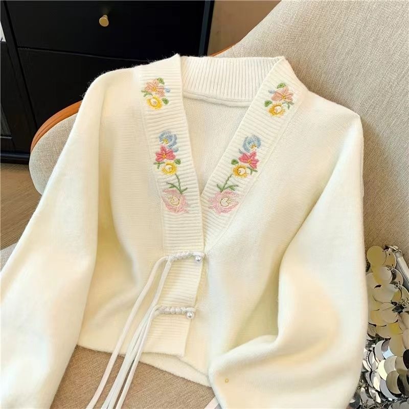 여성용 브이넥 카디건, 인스타 자수 디자인, 트렌디한  - Embroidery Thread Yarn 리뷰 및 가격