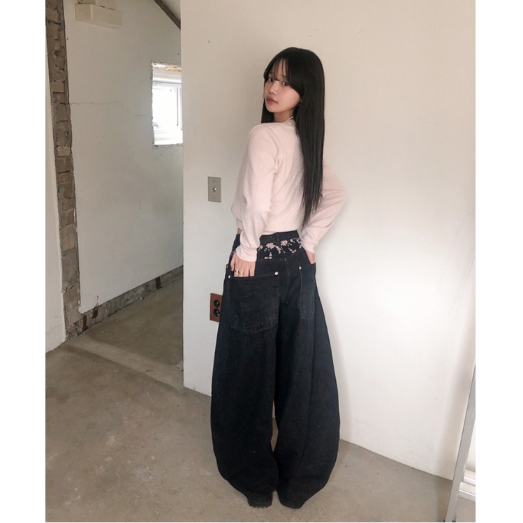2026년 봄 하이웨이스트 벚꽃 자수 와이드 레그 청바 - Embroidery Jeans Sakura 리뷰 및 가격
