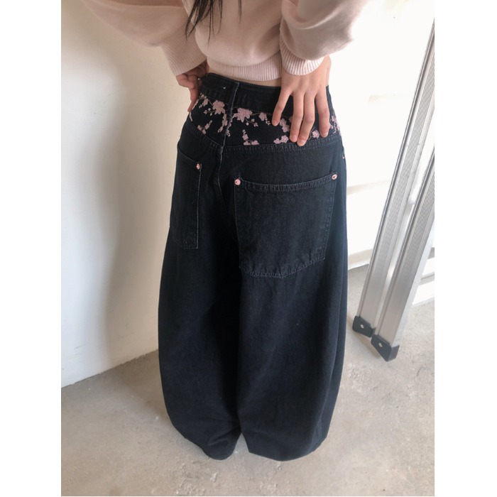 2026년 봄 하이웨이스트 벚꽃 자수 와이드 레그 청바 - Embroidery Jeans Sakura 리뷰 및 가격