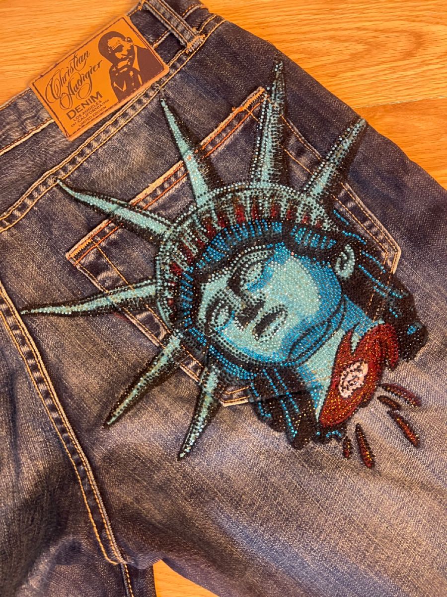 Y2k 2000년대 자유의 여신상 다이아몬드 데님 팬츠 - Embroidery Jeans Sakura 리뷰 및 가격