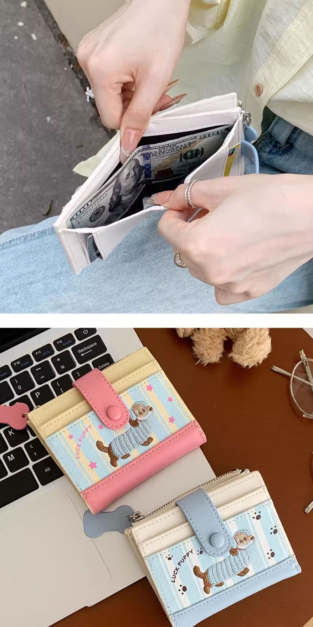 한국 스타일 닥스훈트 자수 짧은 지갑 도파민 컬러 지퍼 - Embroidery Wallet 리뷰 및 가격