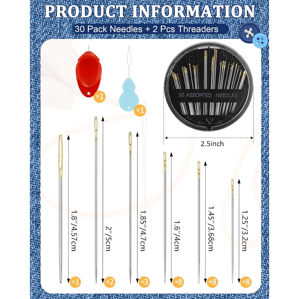 30개 스틸 손바느질 바늘 세트 6가지 사이즈 큰 눈구 - Embroidery Needles 리뷰 및 가격
