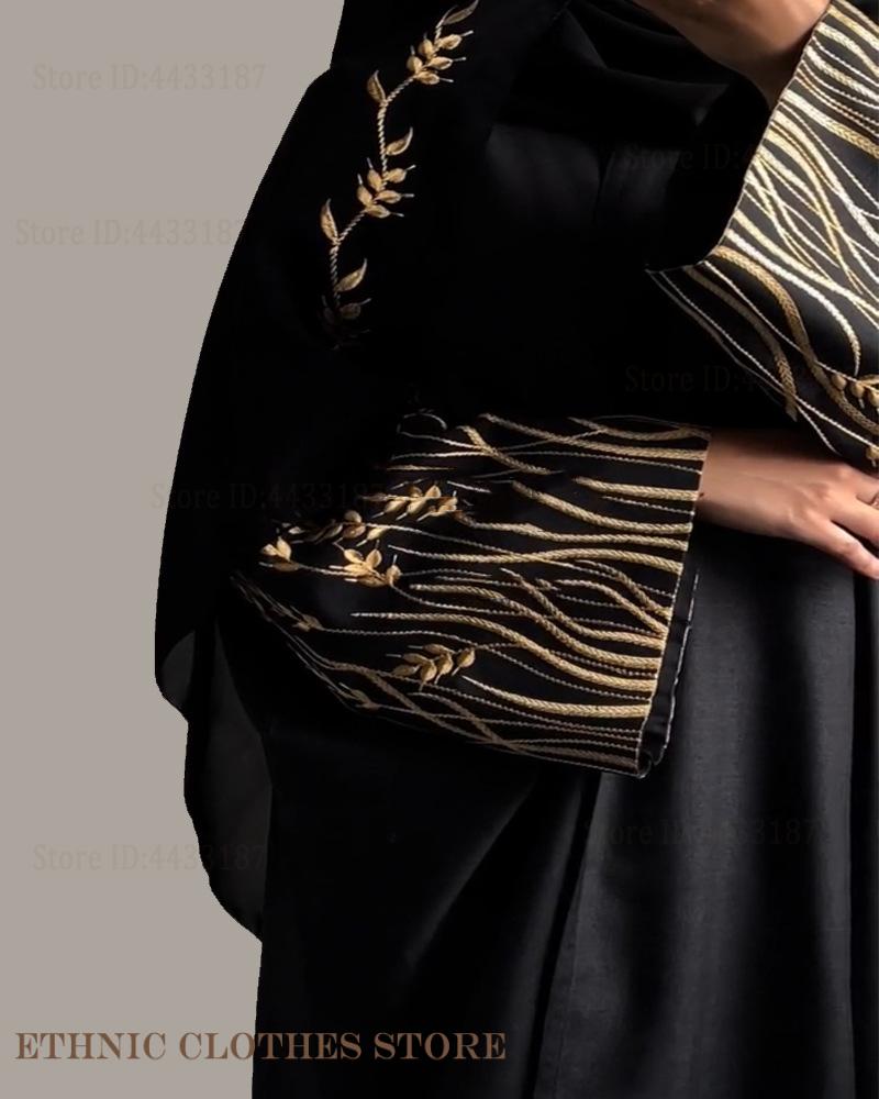무슬림 여성 의류 우아한 검정 자수 아바야 롱 로브 두 - Embroidery Kaftan 리뷰 및 가격