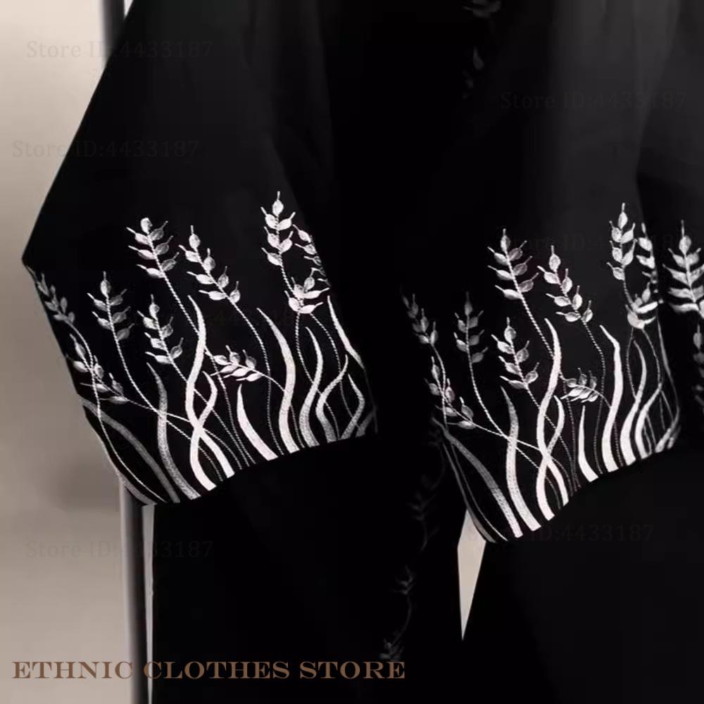 무슬림 여성 의류 우아한 검정 자수 아바야 롱 로브 두 - Embroidery Kaftan 리뷰 및 가격
