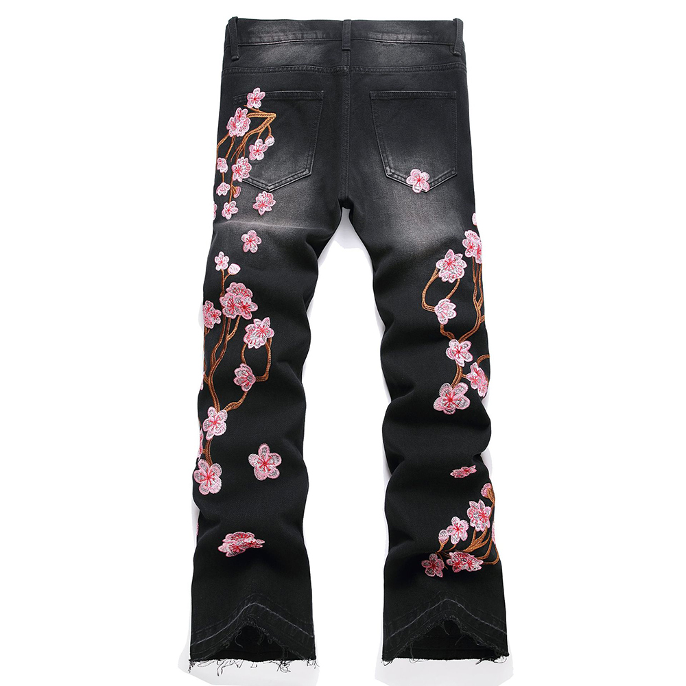 남성 사쿠라 자수 데님 청바지 스트리트웨어 부츠 컷 바 - Embroidery Jeans Sakura 리뷰 및 가격