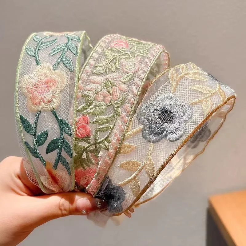 1/3pcs 우아한 쉬폰 자수 꽃 헤어 밴드 – 여성을 - Embroidery Ring 리뷰 및 가격