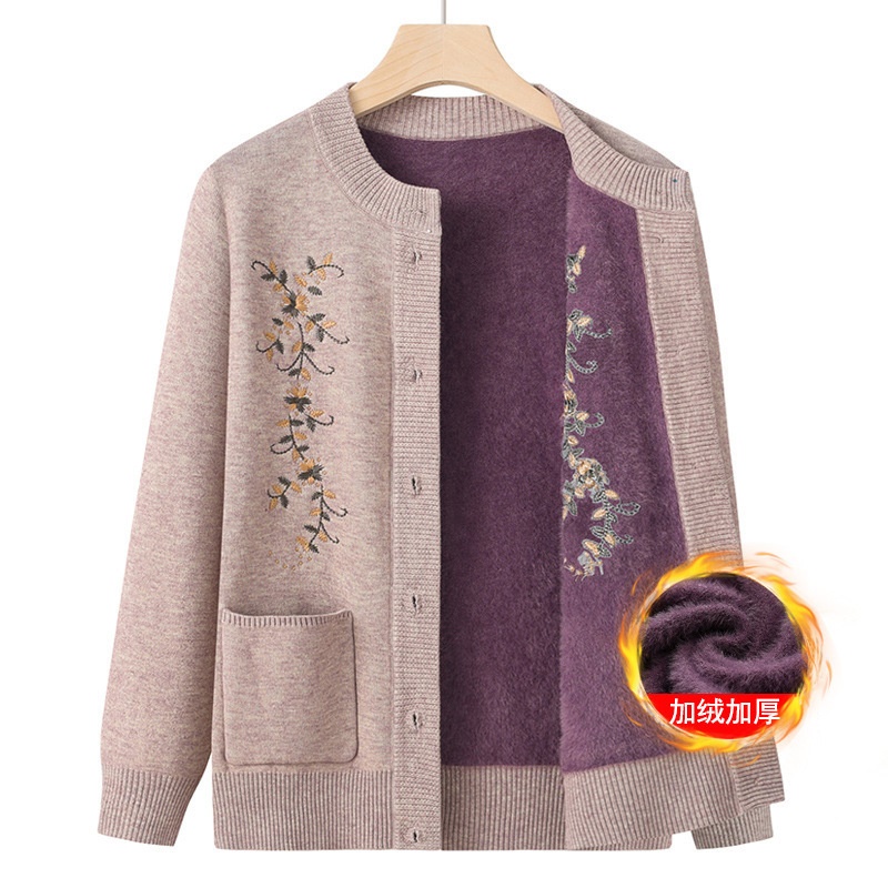 중년 여성 니트 카디건 코트 가을 겨울 양털 두꺼운 스 - Embroidery Thread Yarn 리뷰 및 가격