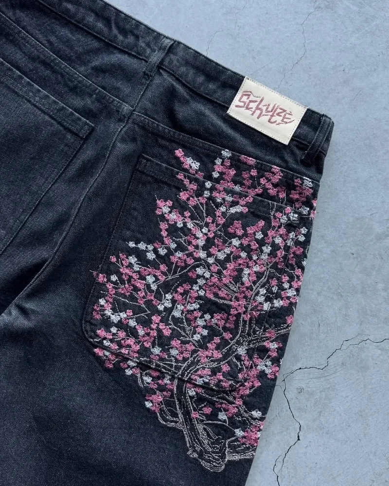사쿠라 포켓 자수 패션 캐주얼 남녀 워싱 진 레트로 힙 - Embroidery Jeans Sakura 리뷰 및 가격