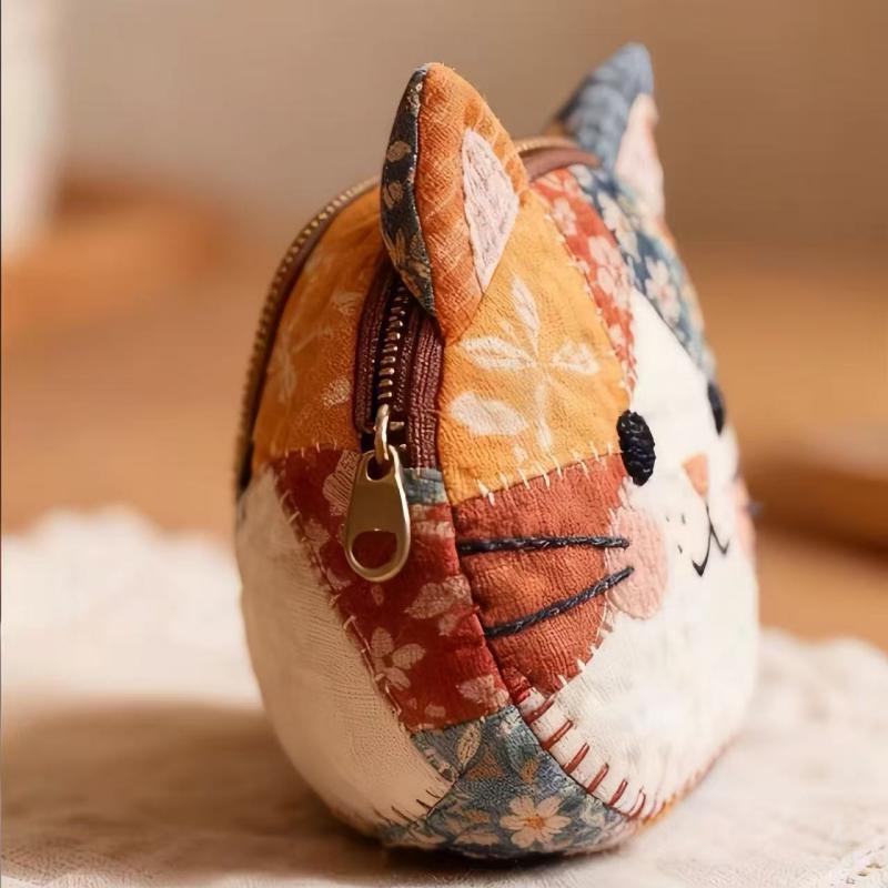 일본 스타일 컬러 블록 패치워크 고양이 동전 지갑 만화 - Embroidery Wallet 리뷰 및 가격