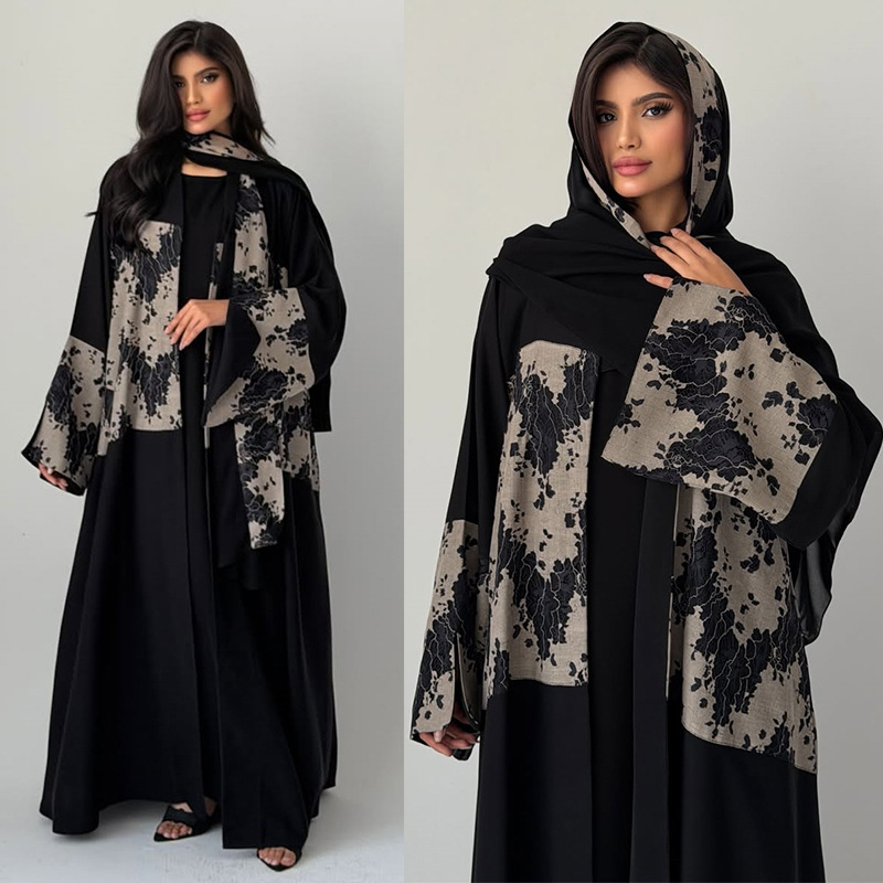 여성 이드 아바야 히잡 2피스 세트 레이스 오픈 드레스 - Embroidery Kaftan 리뷰 및 가격